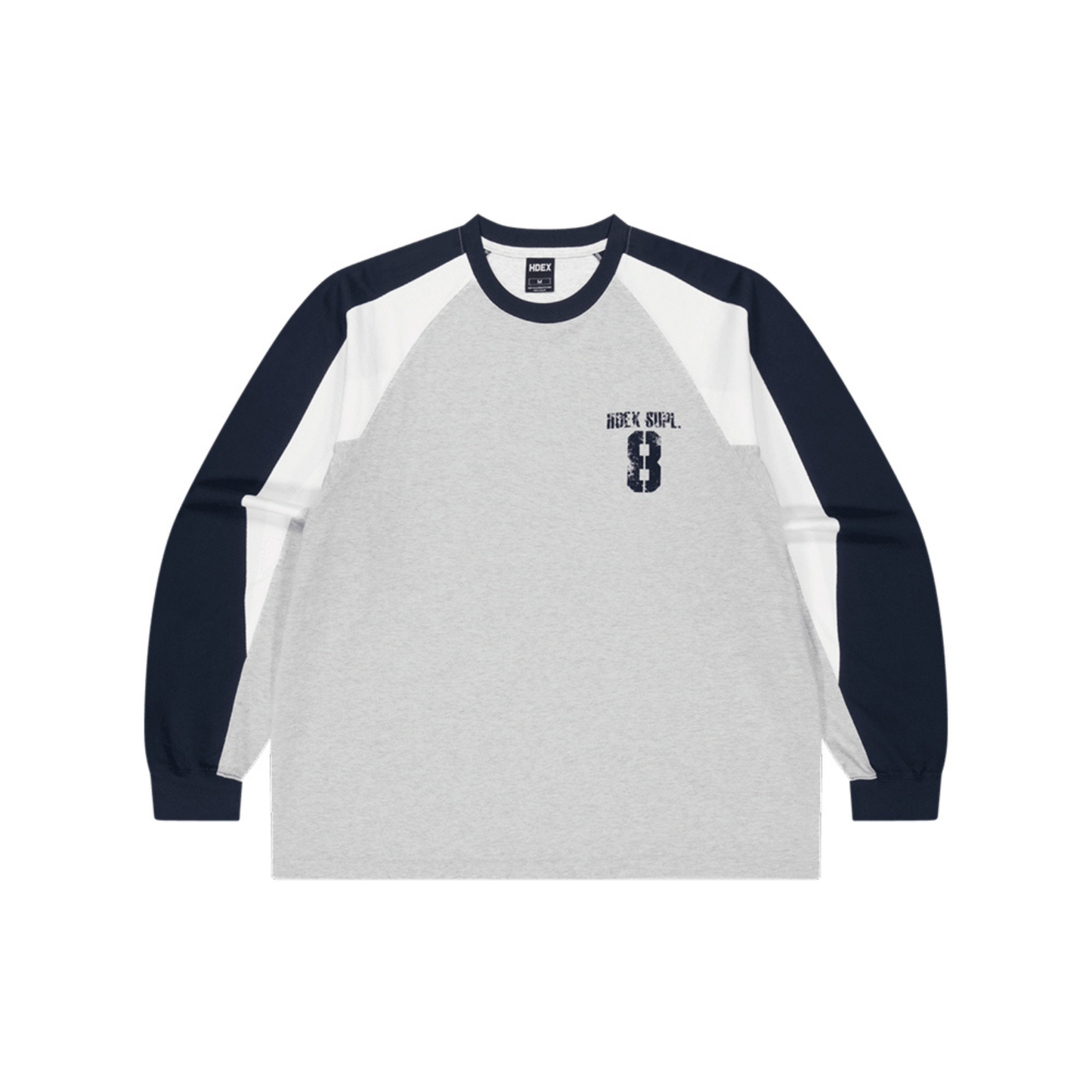 【新品早鳥優惠】Number 8 Raglan 滾邊撞色休閒純棉長袖上衣 麻灰白(男女同款)