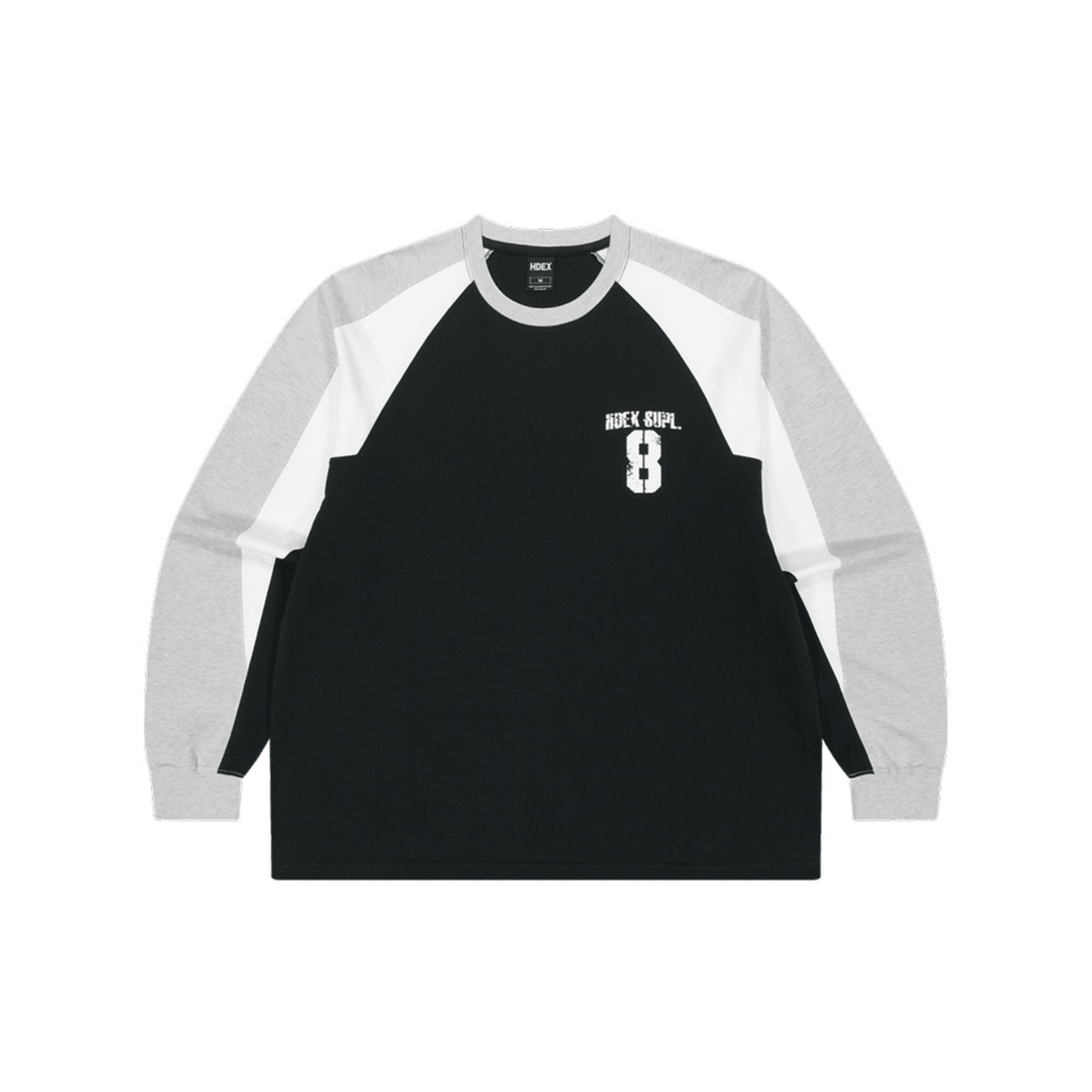 【新品早鳥優惠】Number 8 Raglan 滾邊撞色休閒純棉長袖上衣 黑色(男女同款)