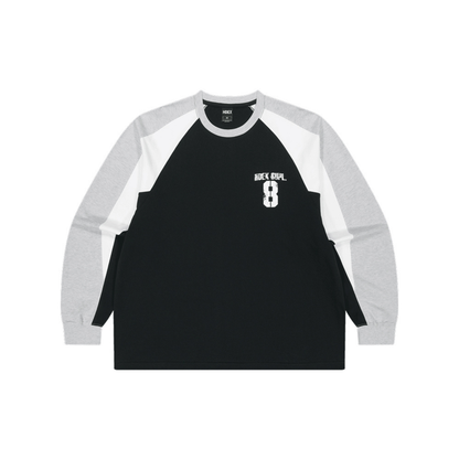 【新品早鳥優惠】Number 8 Raglan 滾邊撞色休閒純棉長袖上衣 黑色(男女同款)