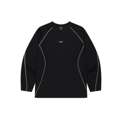 Active Mesh Stitch 滾邊透氣運動長袖上衣 黑色
