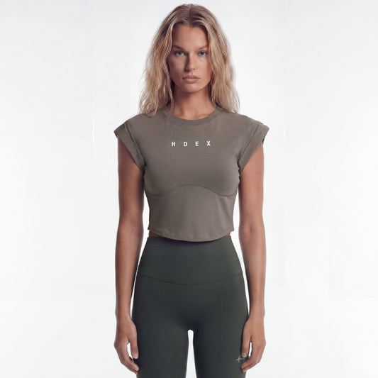 Mild Roll Up 修身短版運動背心 奶茶色