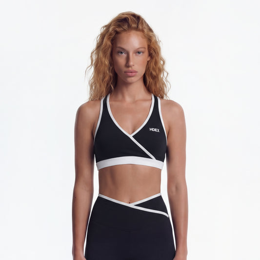 Support 滾邊美背交叉運動背心 黑色