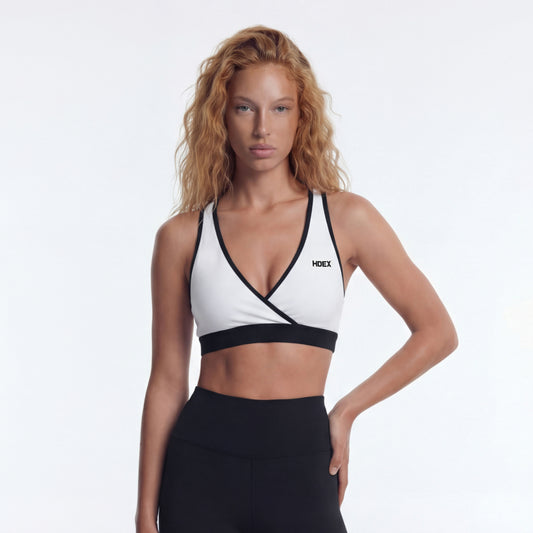 Support 滾邊美背交叉運動背心 白色