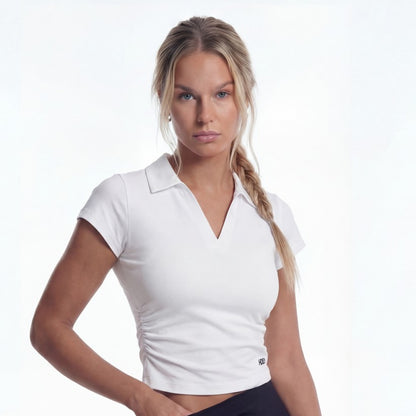 EZ Sculpt Pique V領短版運動短袖上衣 白色