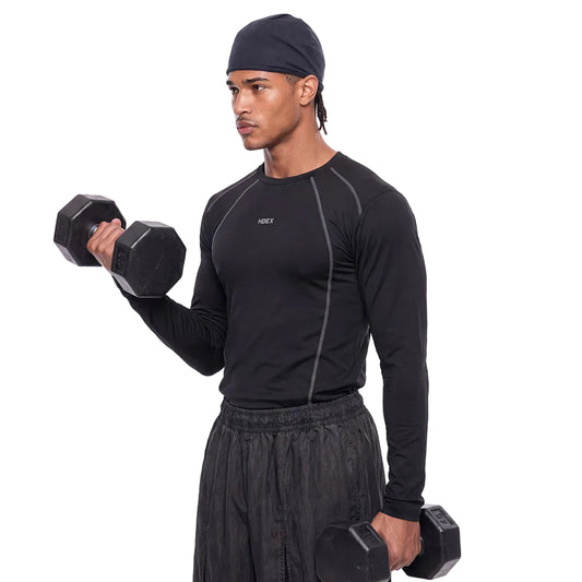 Pro Muscle Fit 滾邊貼身運動長袖上衣 黑色