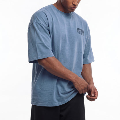Core Back Logo Gint Fit 水洗復古風短袖上衣 霧藍色