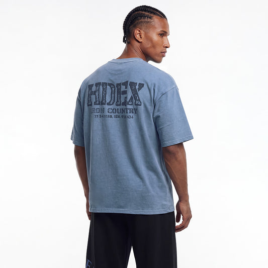 Core Back Logo Gint Fit 水洗復古風短袖上衣 霧藍色