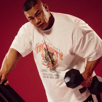 Strong Dexter Giant Fit 老虎印花運動短袖上衣 白色