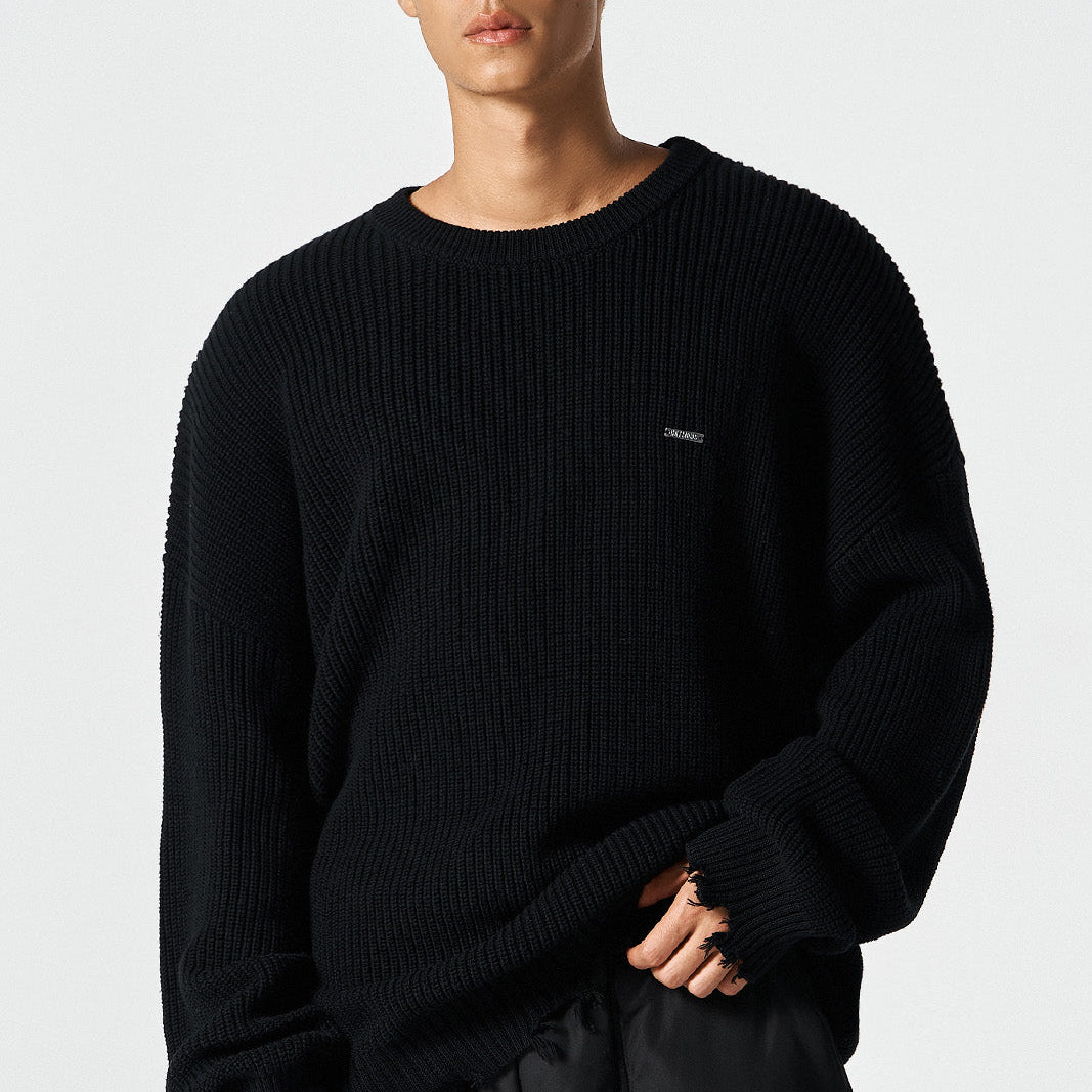 【早鳥優惠】Damage Pullover 街頭風純棉毛衣 黑色