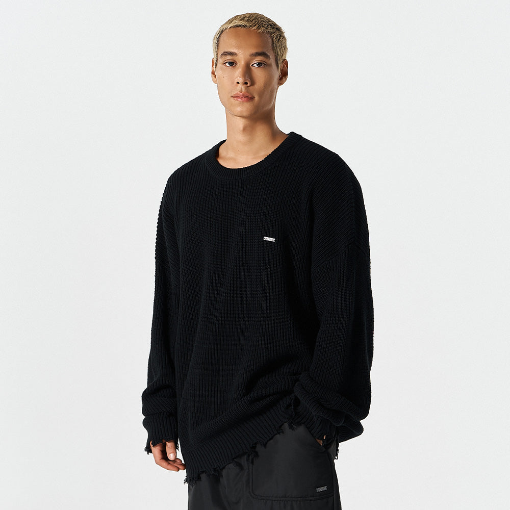 【早鳥優惠】Damage Pullover 街頭風純棉毛衣 黑色