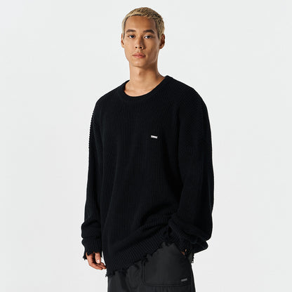 【早鳥優惠】Damage Pullover 街頭風純棉毛衣 黑色