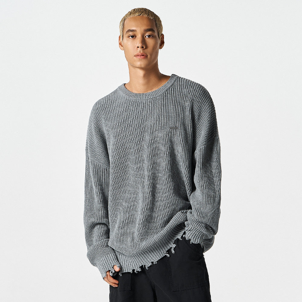 【早鳥優惠】Damage Pullover 街頭風純棉毛衣 灰色