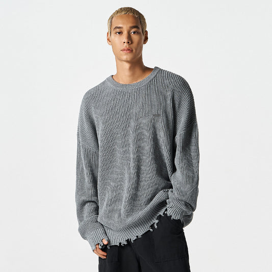 【早鳥優惠】Damage Pullover 街頭風純棉毛衣 灰色