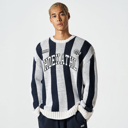 【早鳥優惠】Athletic Stripe 條紋撞色毛衣 深藍色