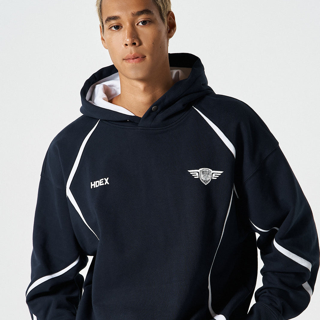 【早鳥優惠】Winged Logo Color Block 滾邊運動連帽上衣 深藍色(男女同款)