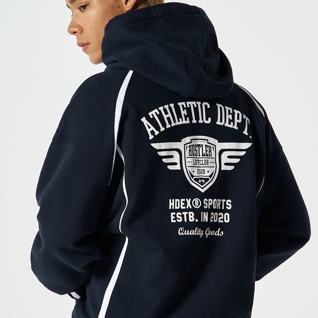 【早鳥優惠】Winged Logo Color Block 滾邊運動連帽上衣 深藍色(男女同款)