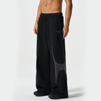【早鳥優惠】Winged Logo Color Block 寬鬆運動長褲 黑色(男女同款)