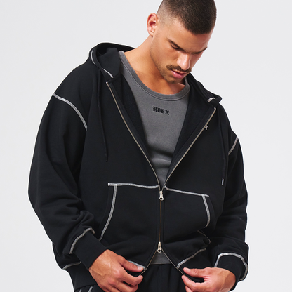 Contrast Stitch 休閒連帽外套 黑色