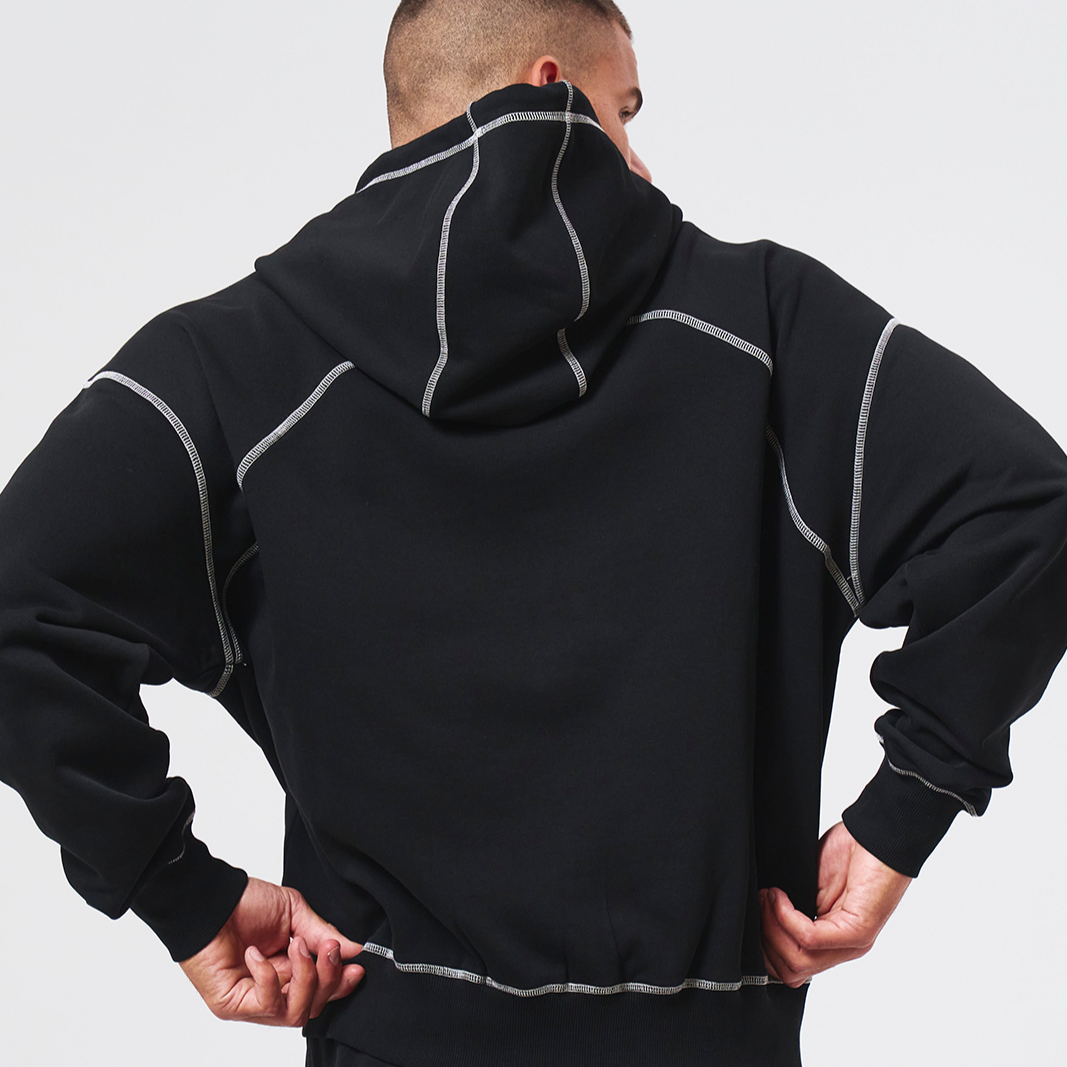 Contrast Stitch 休閒連帽外套 黑色