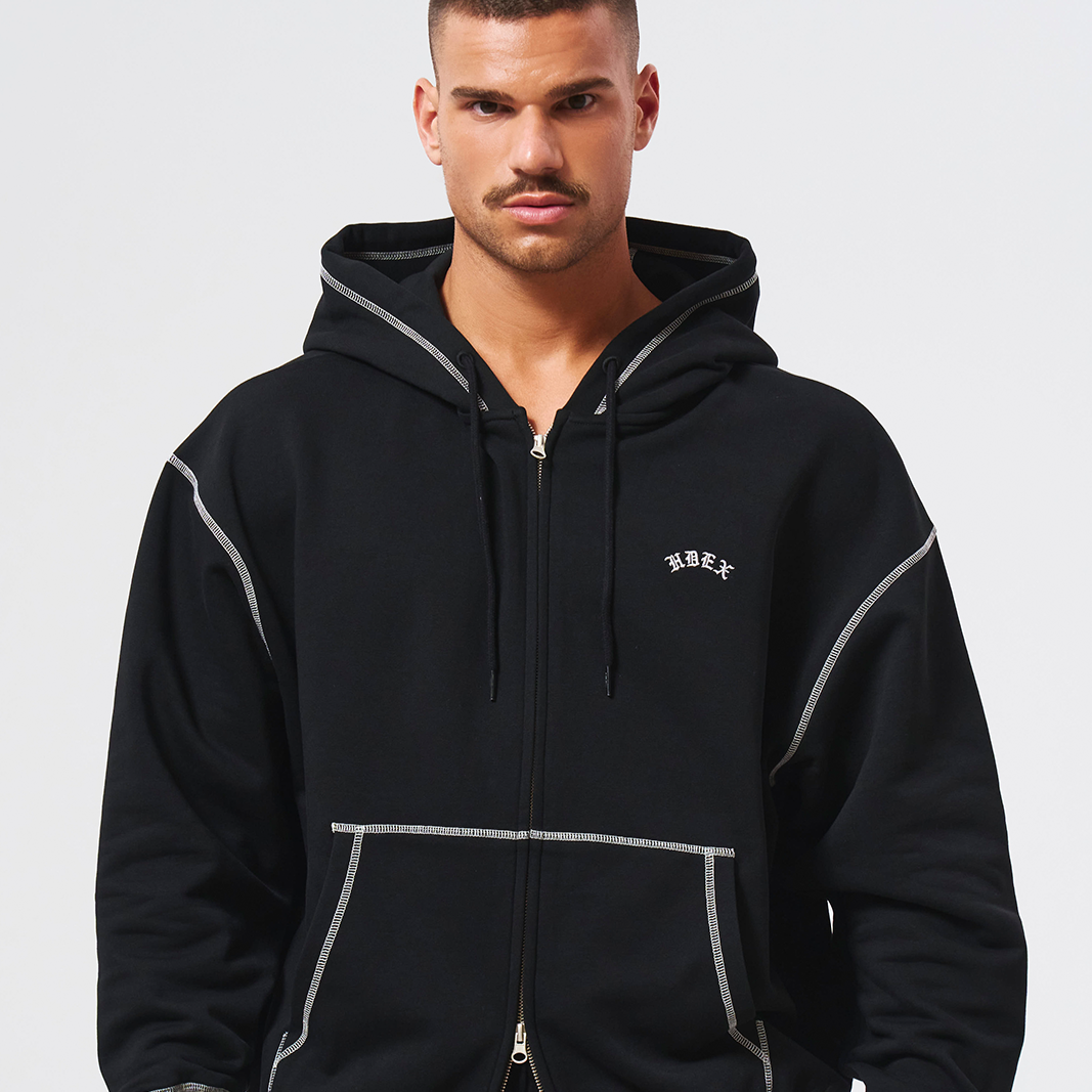 Contrast Stitch 休閒連帽外套 黑色