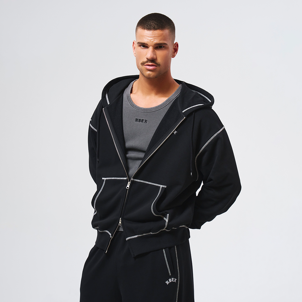 Contrast Stitch 休閒連帽外套 黑色