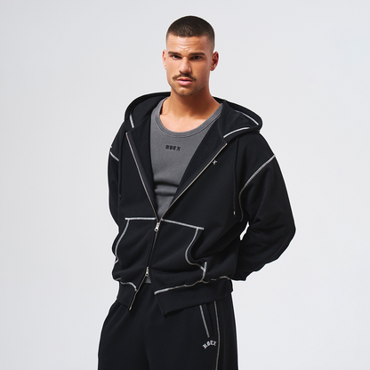 Contrast Stitch 休閒連帽外套 黑色