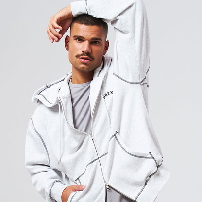 Contrast Stitch 休閒連帽外套 麻灰白