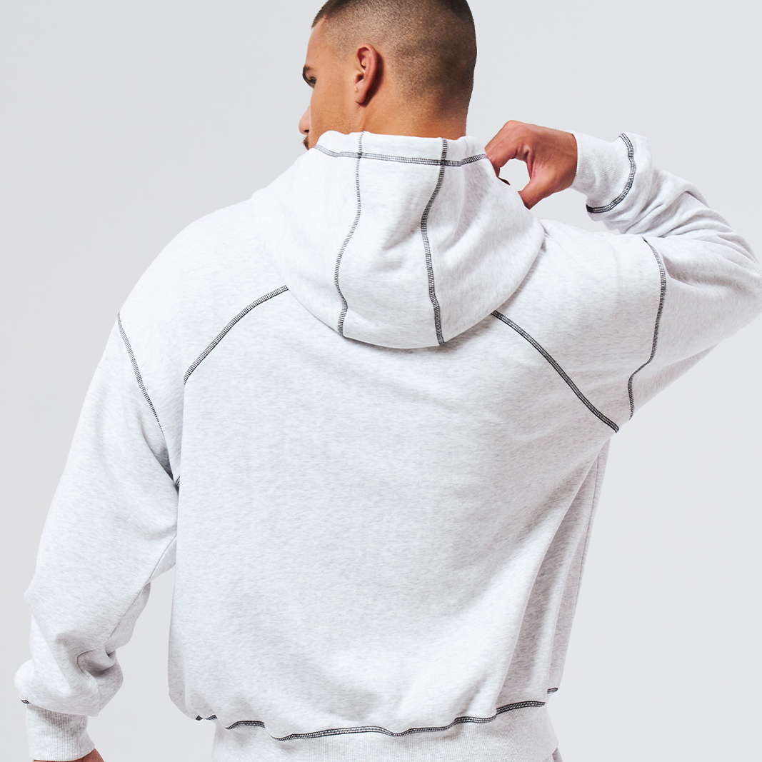 Contrast Stitch 休閒連帽外套 麻灰白