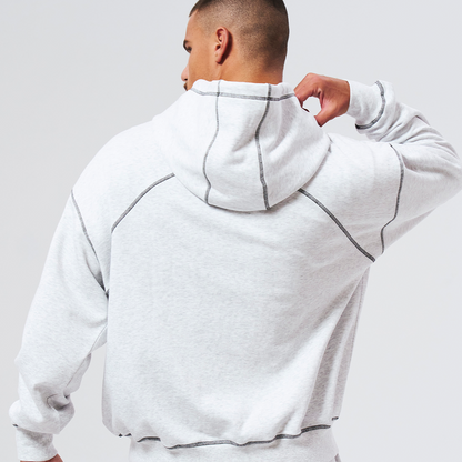 Contrast Stitch 休閒連帽外套 麻灰白