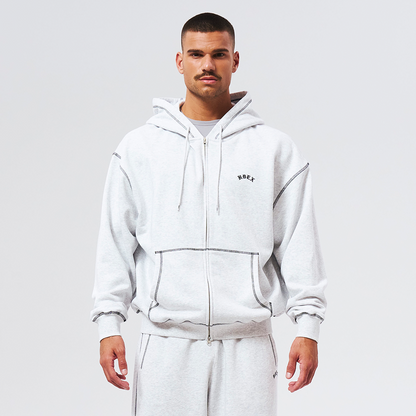 Contrast Stitch 休閒連帽外套 麻灰白