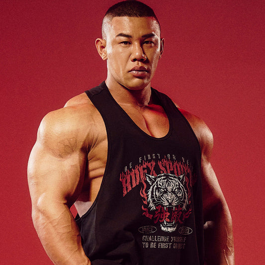 【新品早鳥優惠】Strong Dexter 老虎印花挖背訓練運動背心 黑色