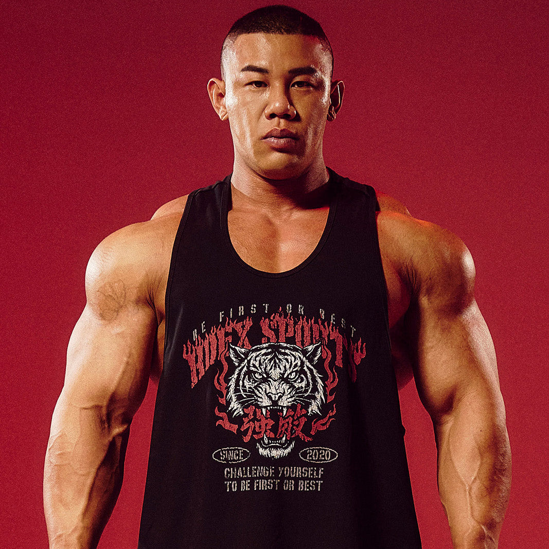 Strong Dexter 老虎印花挖背訓練運動背心 黑色