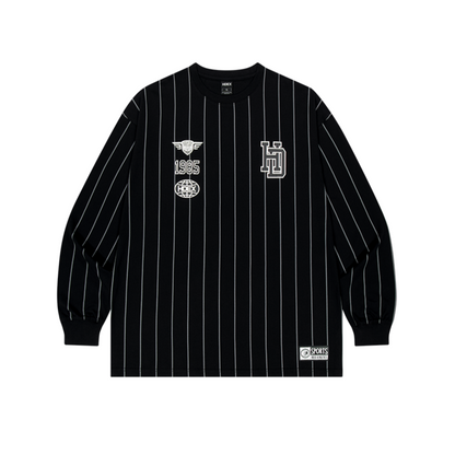 Stripe Sports 美式條紋休閒長袖上衣 黑色