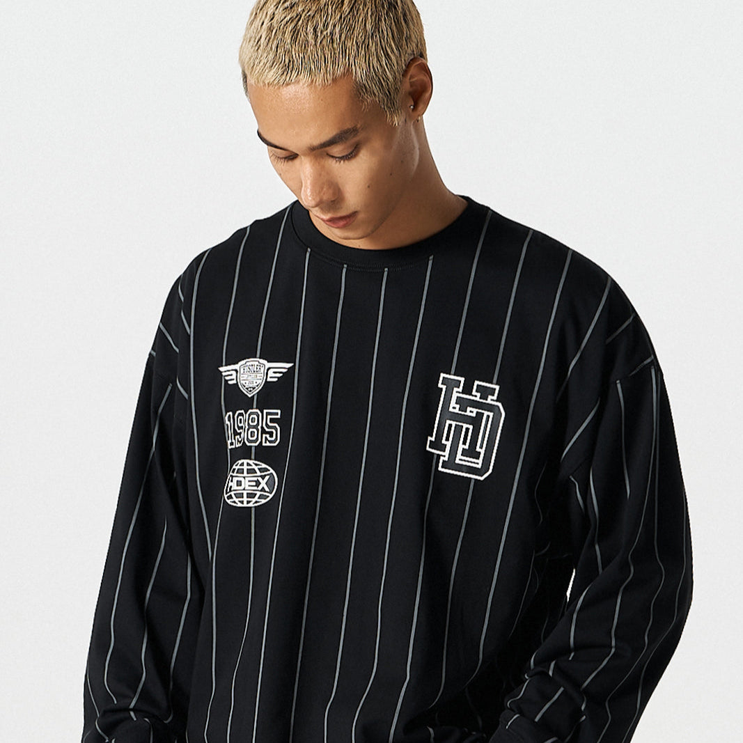 Stripe Sports 美式條紋休閒長袖上衣 黑色