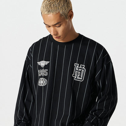 Stripe Sports 美式條紋休閒長袖上衣 黑色