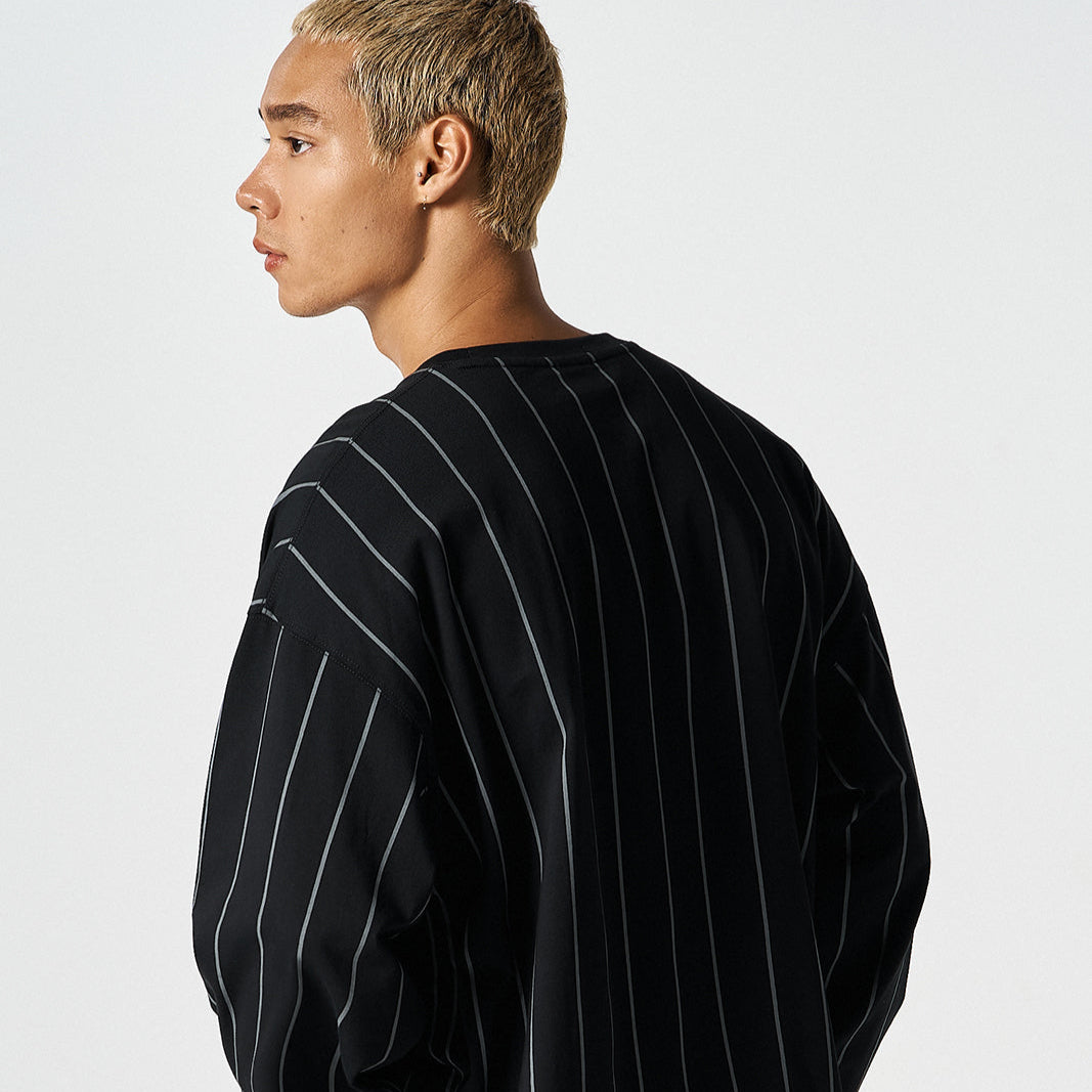 Stripe Sports 美式條紋休閒長袖上衣 黑色