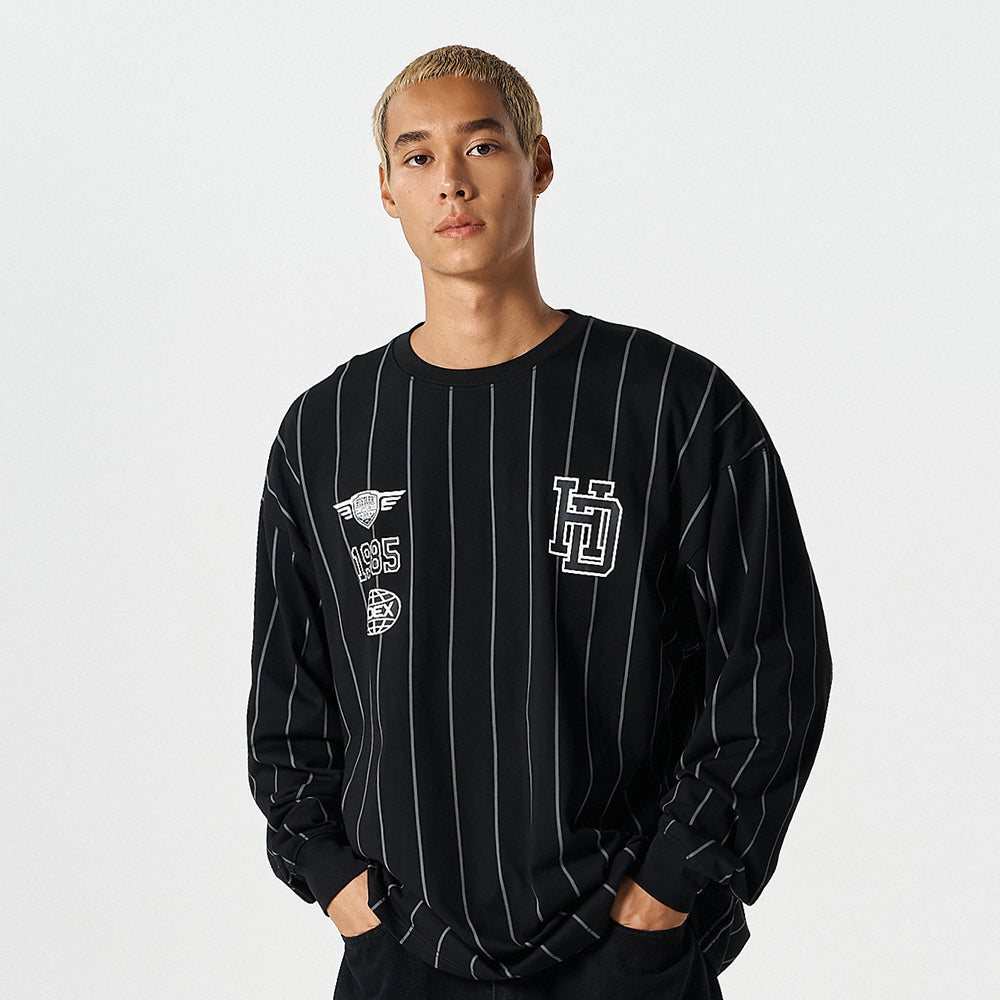 Stripe Sports 美式條紋休閒長袖上衣 黑色