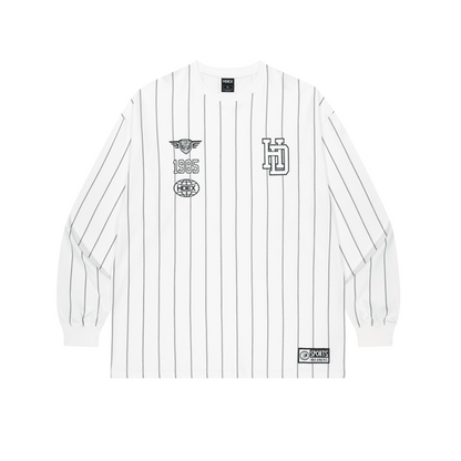 Stripe Sports 美式條紋休閒長袖上衣 白色
