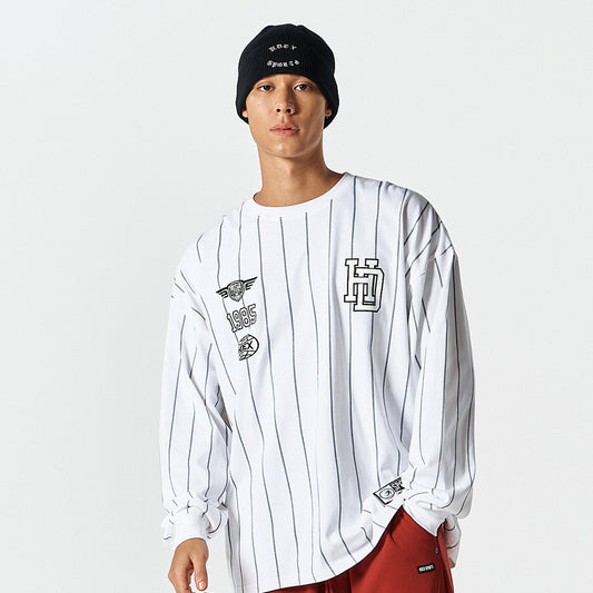 Stripe Sports 美式條紋休閒長袖上衣 白色