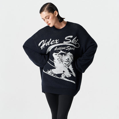 【早鳥優惠】Over Fit Ski  混羊毛針織毛衣 深藍色(男女同款)