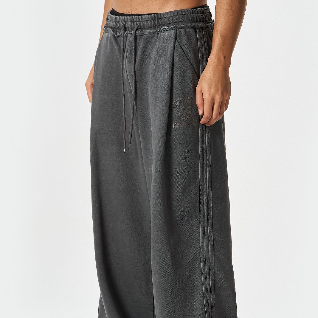 【早鳥優惠】Pigment Wide 水洗復古風寬鬆運動長褲 鐵灰色