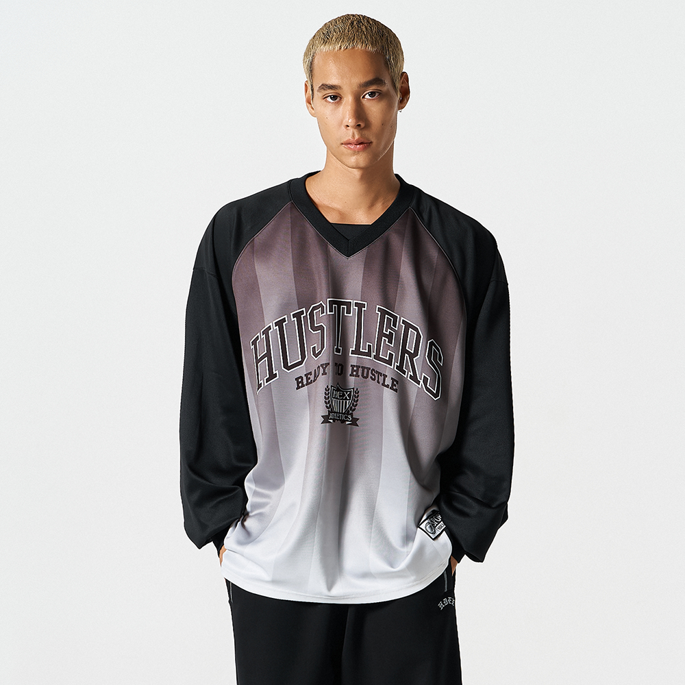 Stripe Jesrsey 漸層條紋運動長袖上衣 黑色(男女同款)