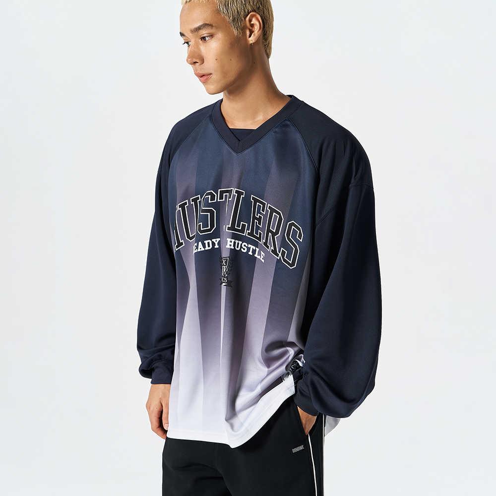 Stripe Jesrsey 漸層條紋運動長袖上衣 深藍色(男女同款)