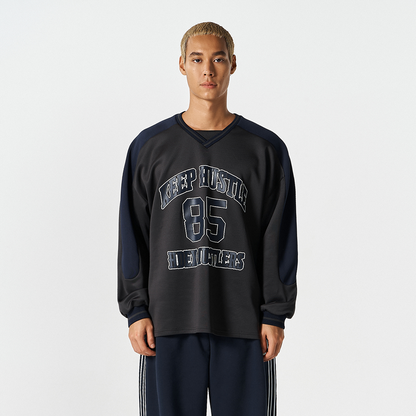 【早鳥優惠】Color Block Jersey 滾邊運動長袖上衣 炭灰色(男女同款)