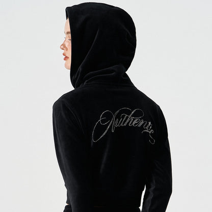 【早鳥優惠】Velour 美式街頭風貼鑽短版連帽外套 黑色