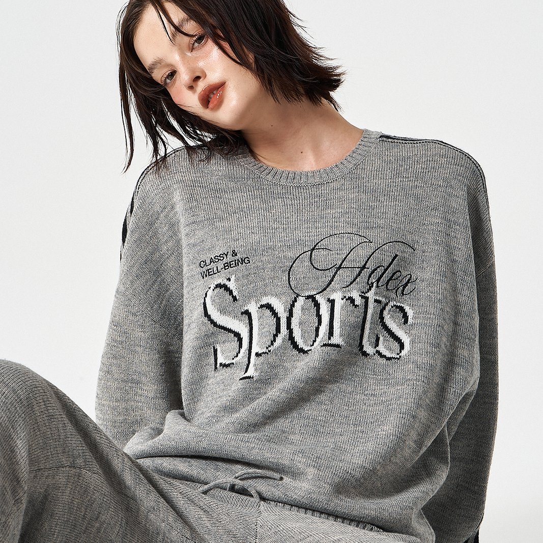 【早鳥優惠】Womens 滾邊休閒寬鬆混羊毛針織上衣 麻花灰