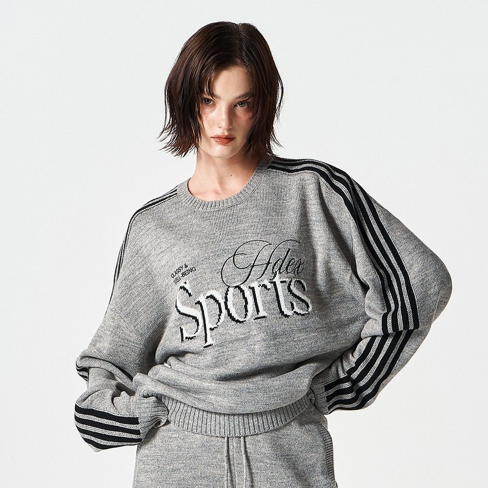 【早鳥優惠】Womens 滾邊休閒寬鬆混羊毛針織上衣 麻花灰