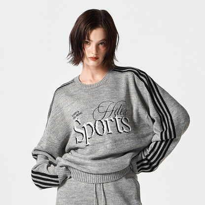 【早鳥優惠】Womens 滾邊休閒寬鬆混羊毛針織上衣 麻花灰