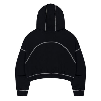 Contrast Stitch 短版休閒連帽外套 黑色
