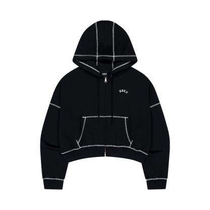 Contrast Stitch 短版休閒連帽外套 黑色